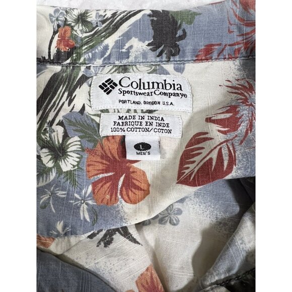 Columbia Mens Hawaiian Shirt Lg Short Sleeves Button Up Pocket 100% Cotton - Picture 4 of 6